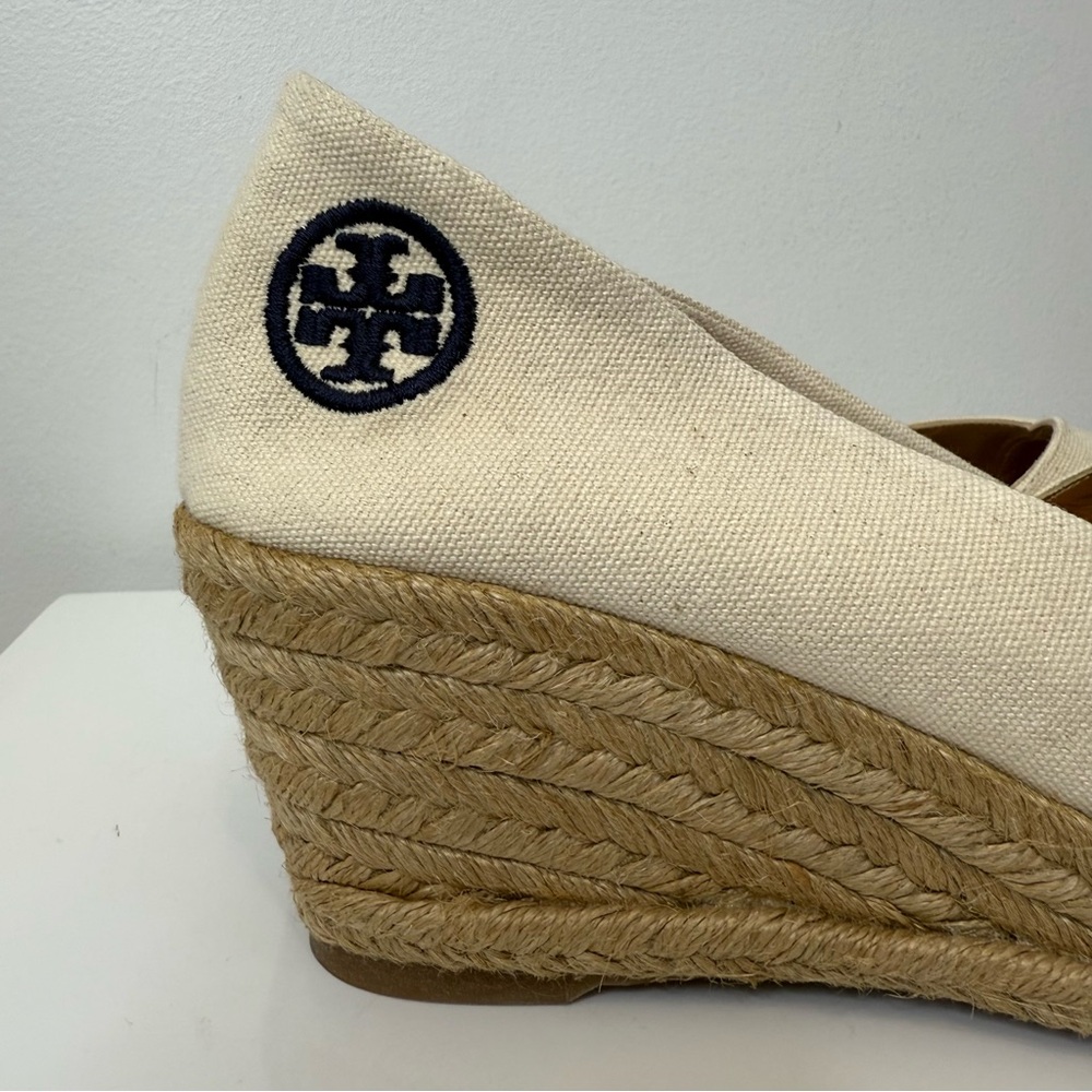 Tory Burch Filipa Canvas Criss Cross Espadrille Wedge Sandal Size 10 Cream Tan - Picture 8 of 15
